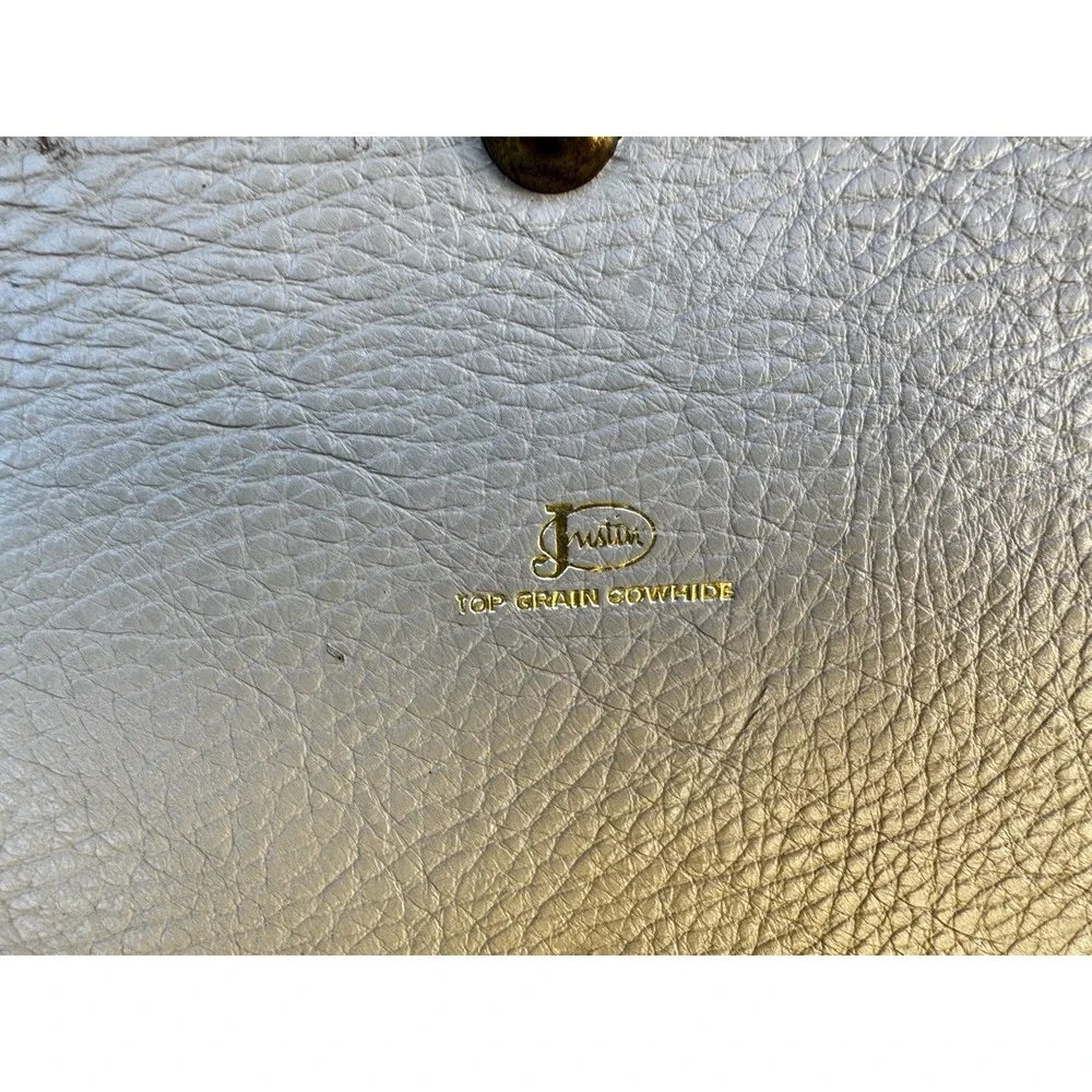 Vintage Justin Cowhide Ivory Travel Makeup Bag Train Case Handbag